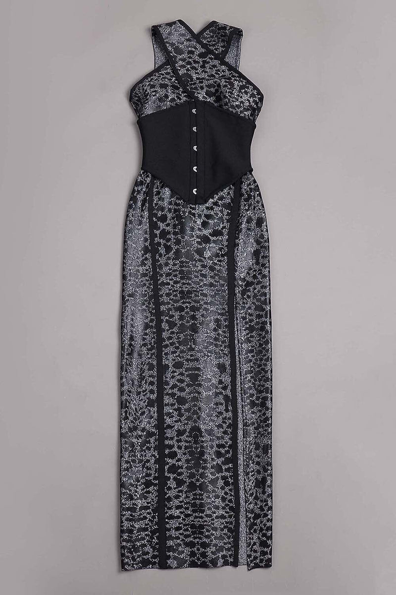 LEOPARD PRINT CRISS CROSS TIGHT BELT SPLIT LONG BANDAGE DRESS Bandage Dresses styleofcb 