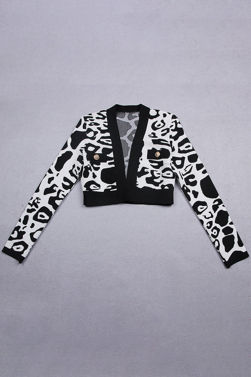 Leopard Print Deep V Short Bandage Jacket In Black TOPS & SKIRTS styleofcb 