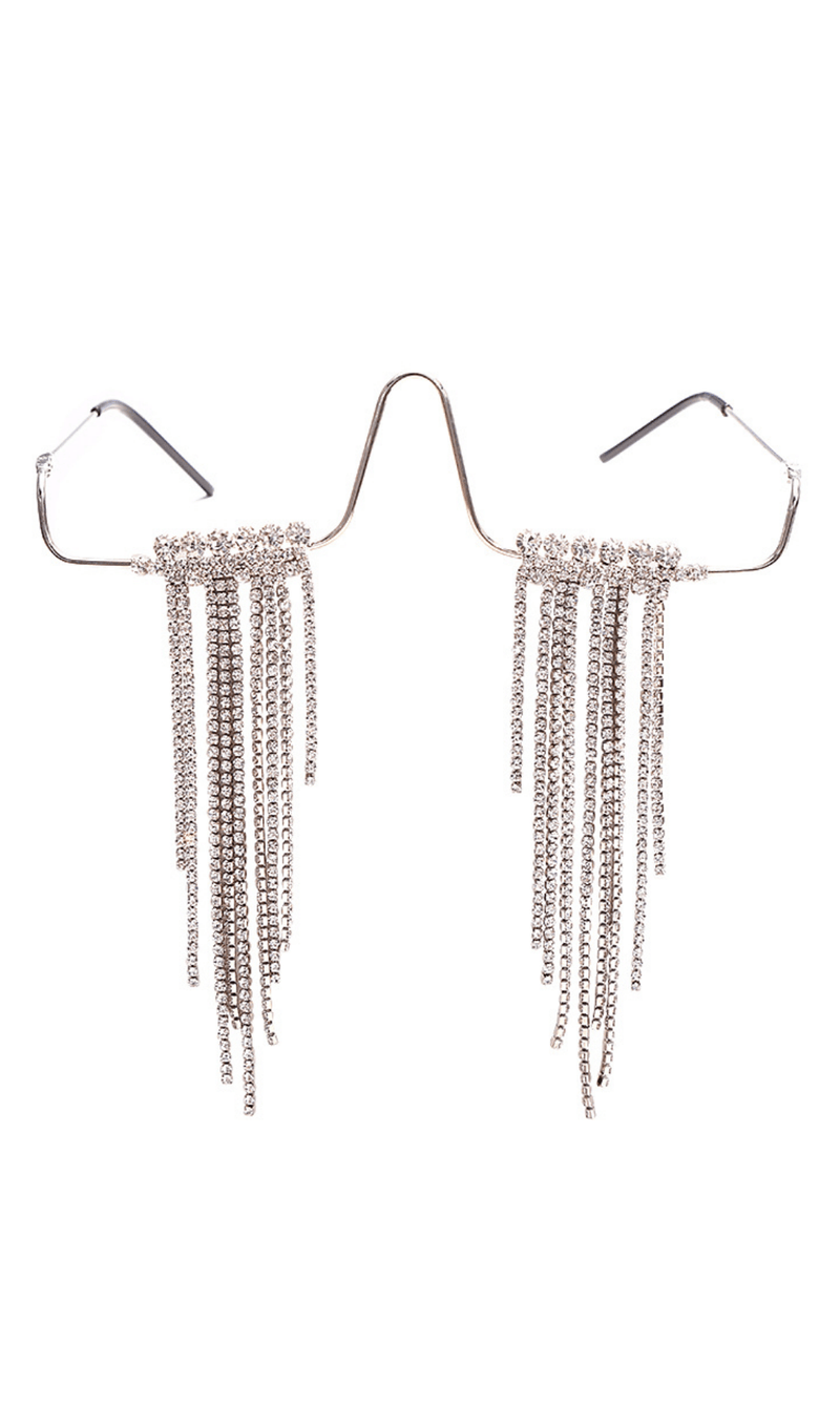 Long fringed rhinestone pendulum glasses styleofcb SILVER 