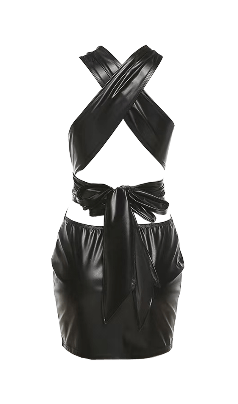 Low-cut hollow faux leather dress styleofcb 