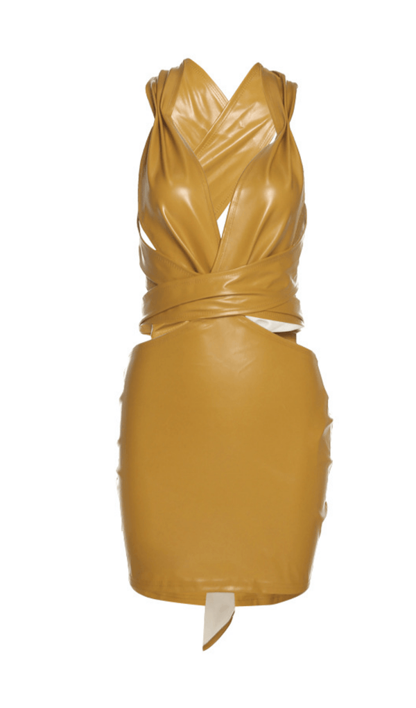 Low-cut hollow faux leather dress styleofcb YELLOW S 