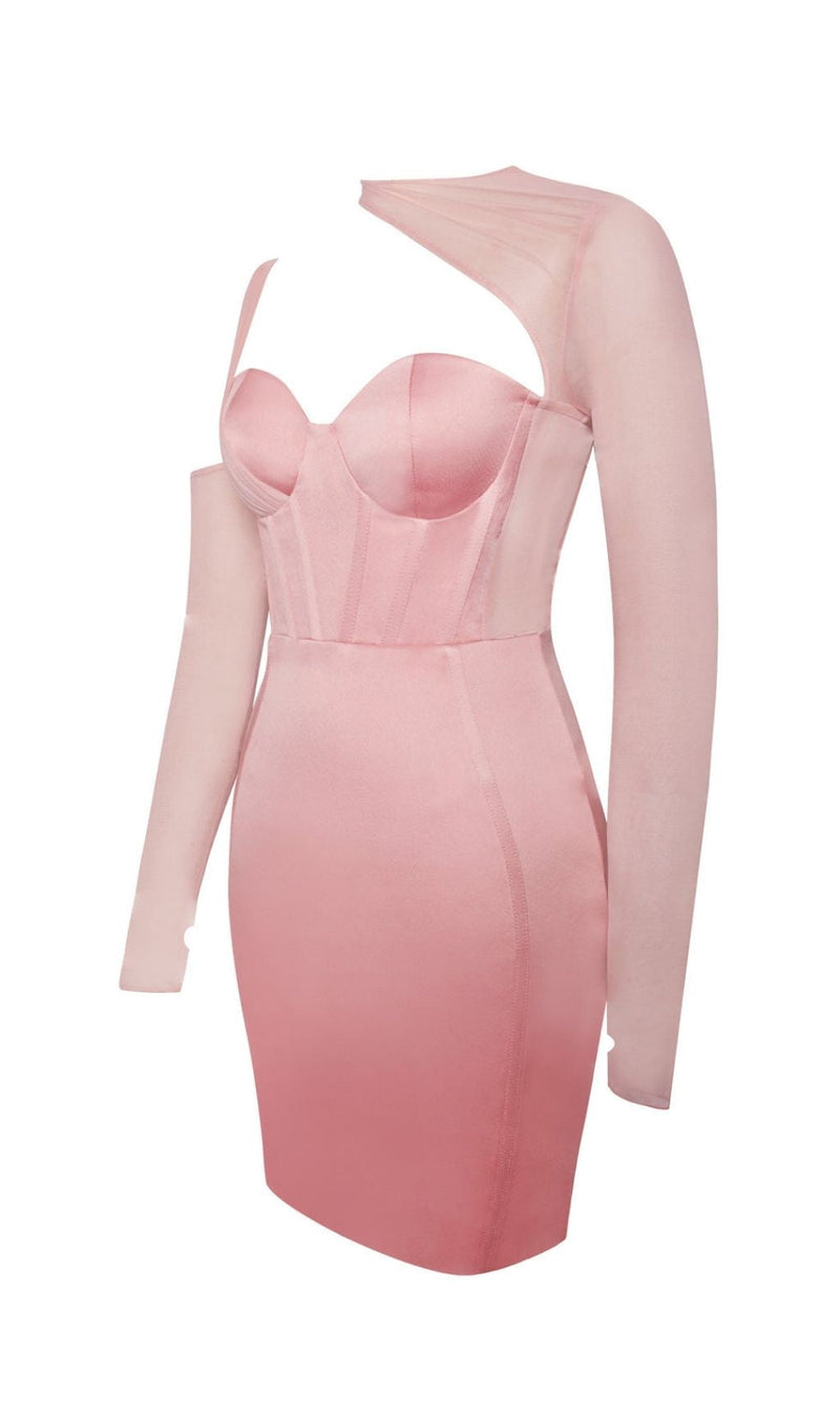 MESH SLEEVE SATIN CIRSET MINI DRESS IN BLUSH Dresses styleofcb 