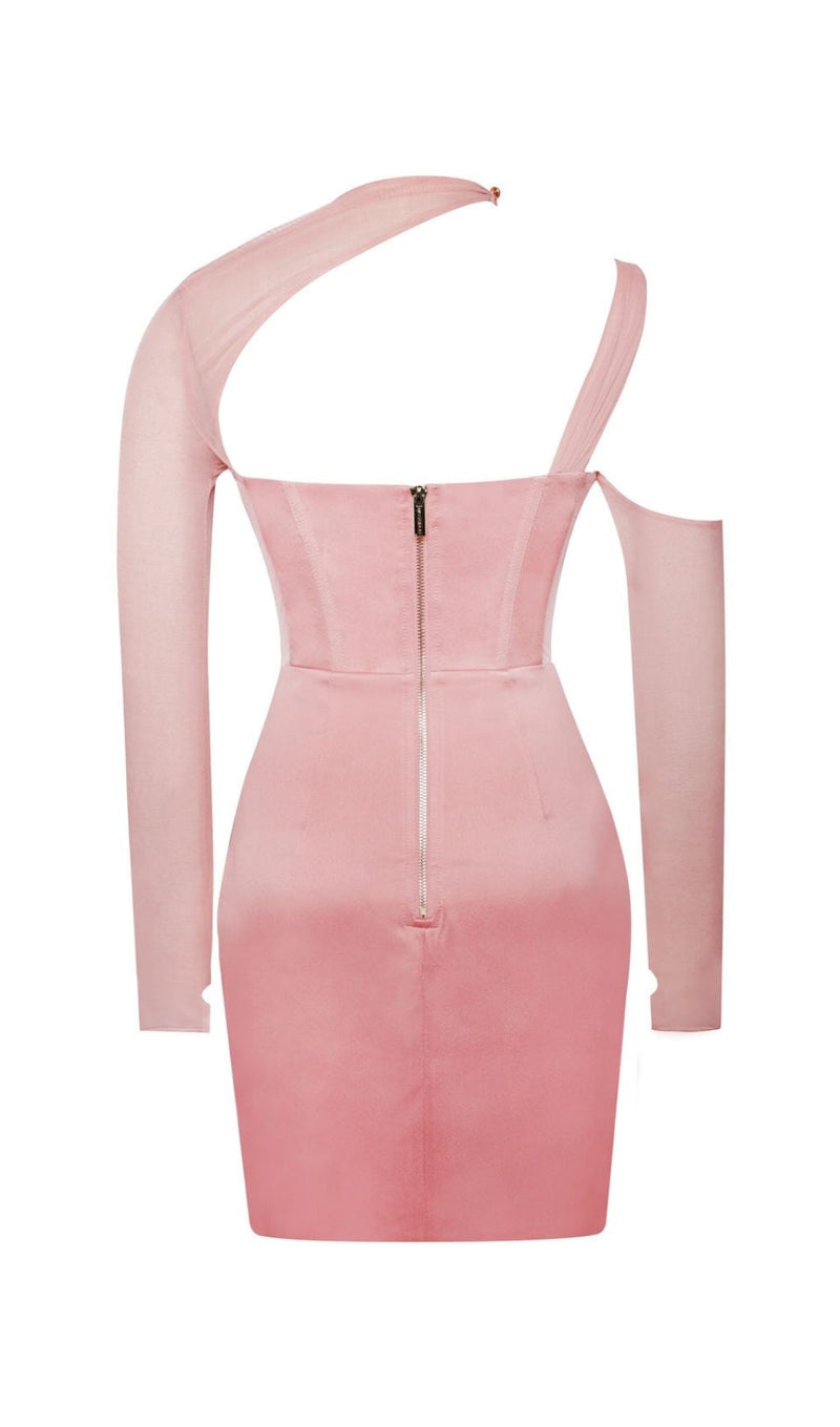 MESH SLEEVE SATIN CIRSET MINI DRESS IN BLUSH Dresses styleofcb 