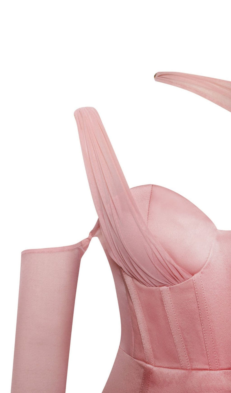 MESH SLEEVE SATIN CIRSET MINI DRESS IN BLUSH Dresses styleofcb 