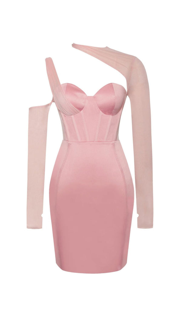 MESH SLEEVE SATIN CIRSET MINI DRESS IN BLUSH Dresses styleofcb XS PINK 