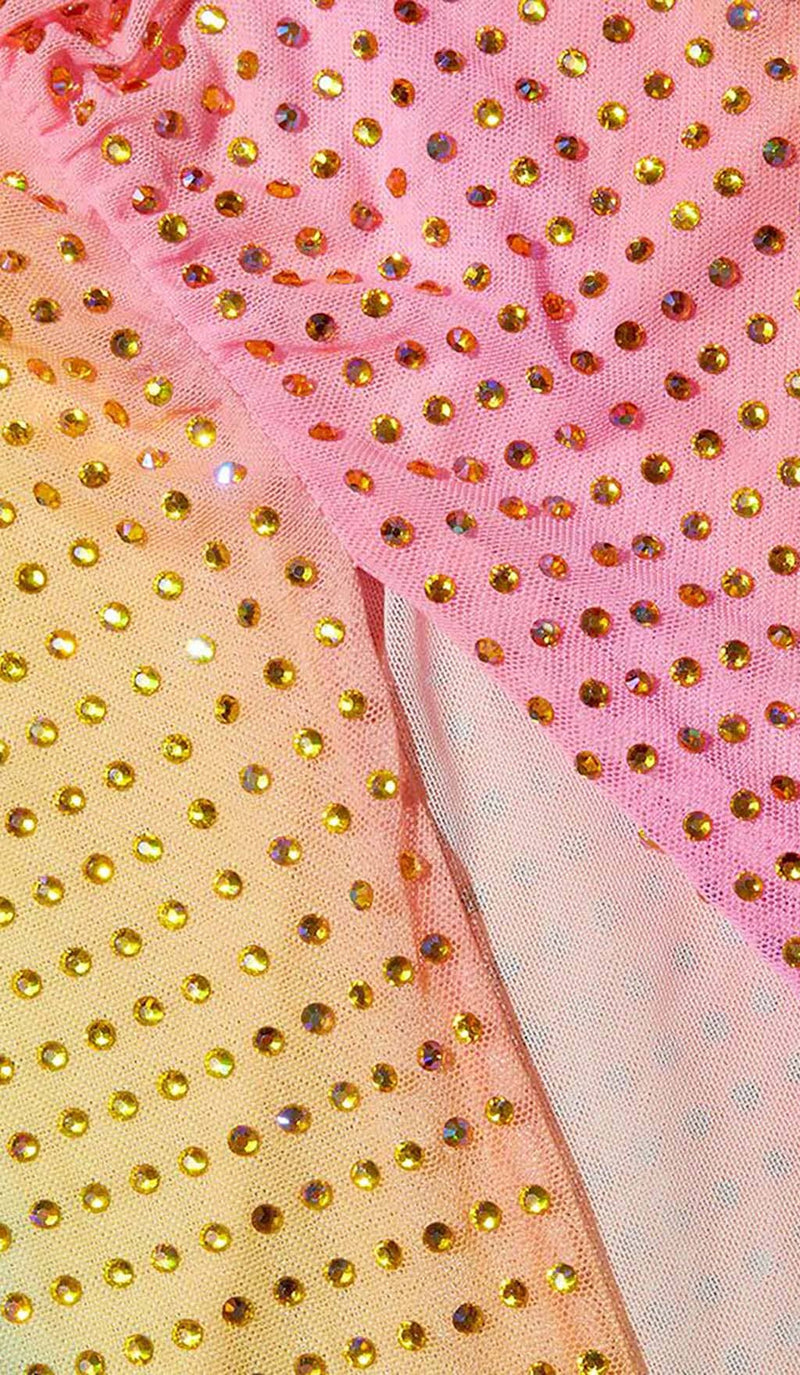 MESH RHINESTONE ONE SHOULDER MIDI DRESS IN COTTON CANDY DRESS STYLE OF CB 