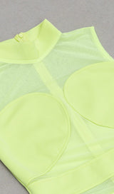 MESH RUCHED MIDI DRESS IN CHARTREUSE DRESS STYLE OF CB 