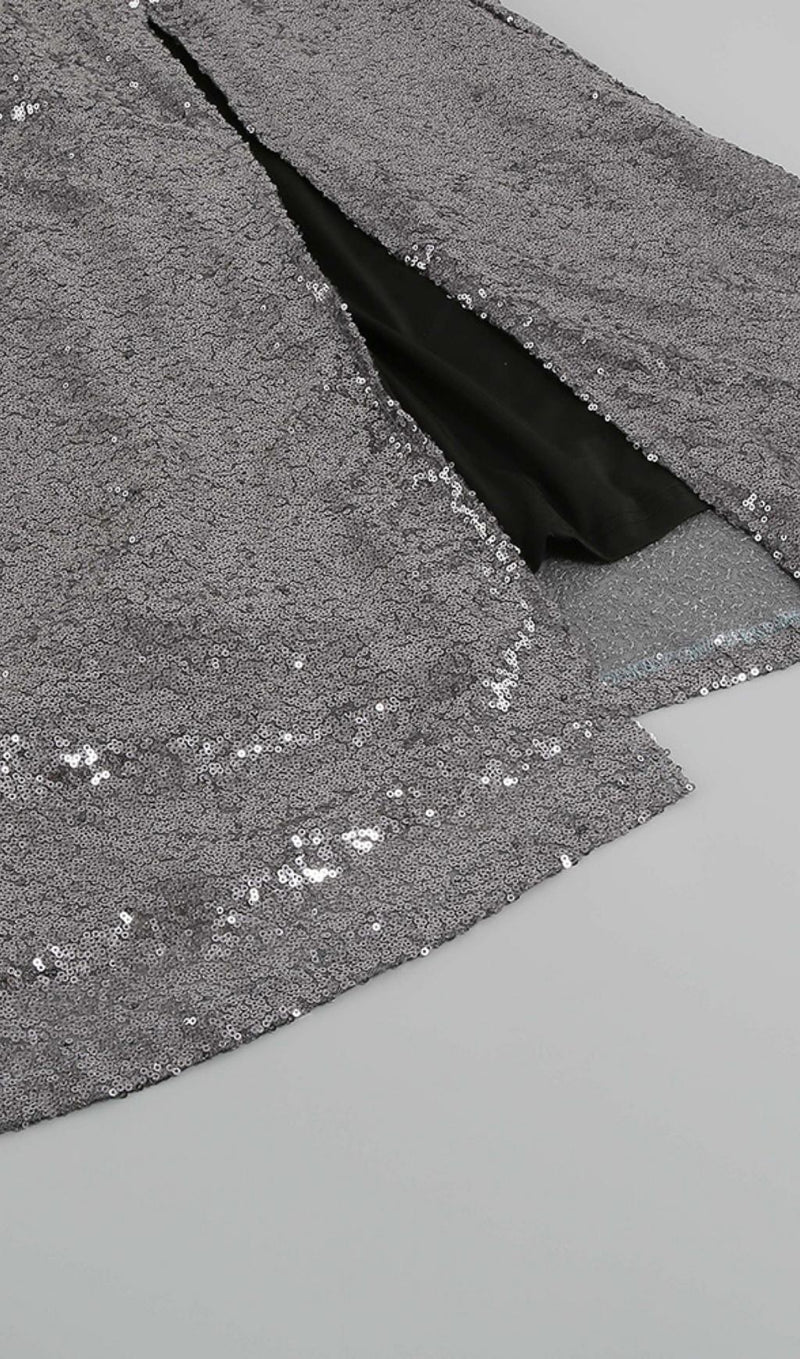 MIDI DRESS WITH SEQUINS SLITS IN SLIVER Dresses styleofcb 