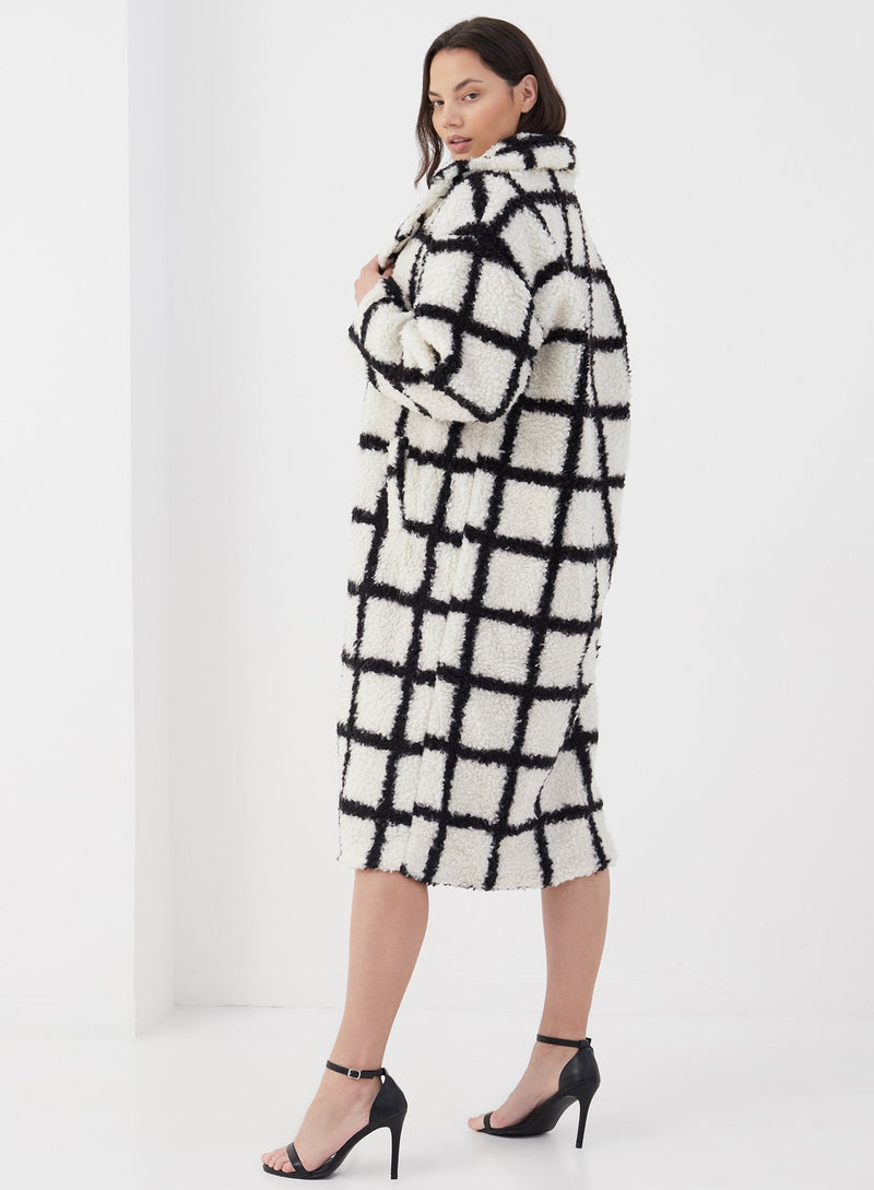 Nina Faux Fur Check Coat Cream And Black Coats & Jackets styleofcb 