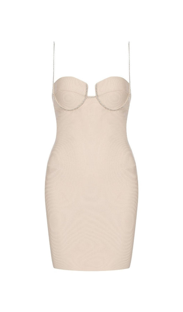 NUDE CRYSTAL STRAP BANDAGE MINI DRESS Dresses styleofcb 