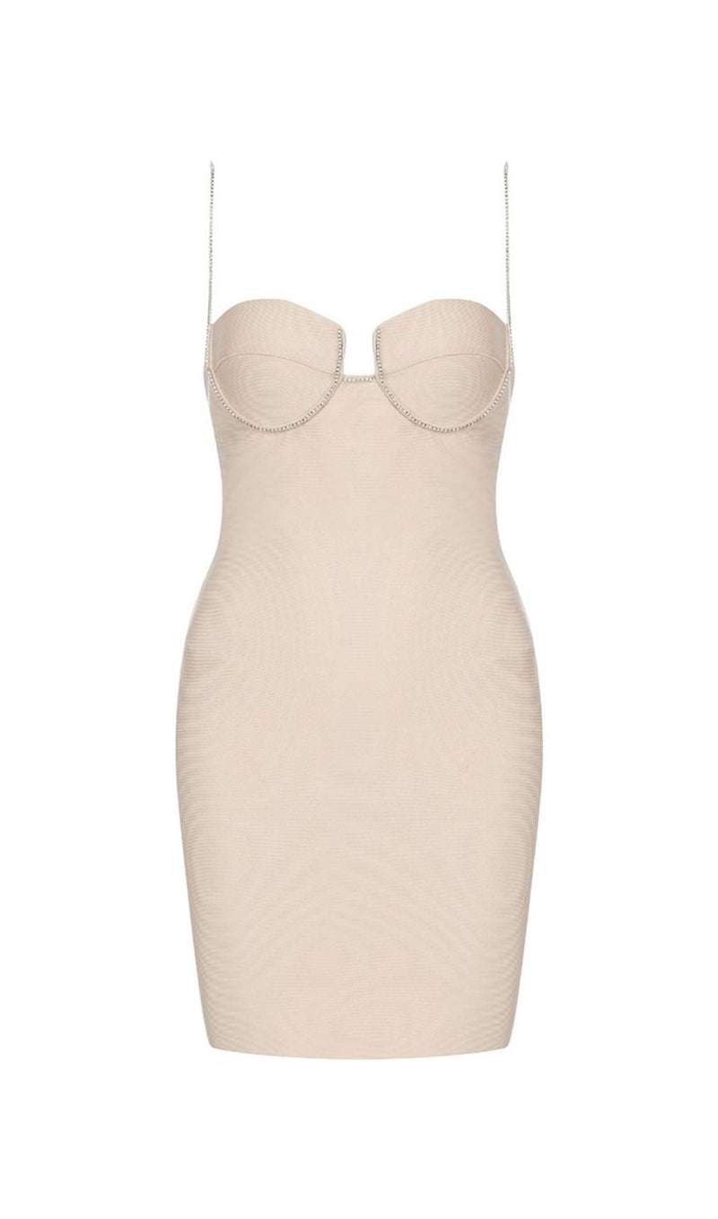 NUDE CRYSTAL STRAP BANDAGE MINI DRESS Dresses styleofcb 