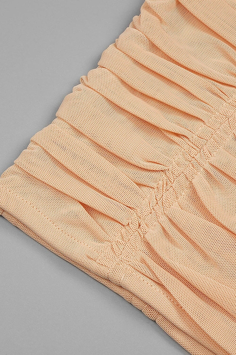NUDE STRAPPY SEQUINS EMBELLISHED MESH MIDI DRESS Dresses Oh CICI 