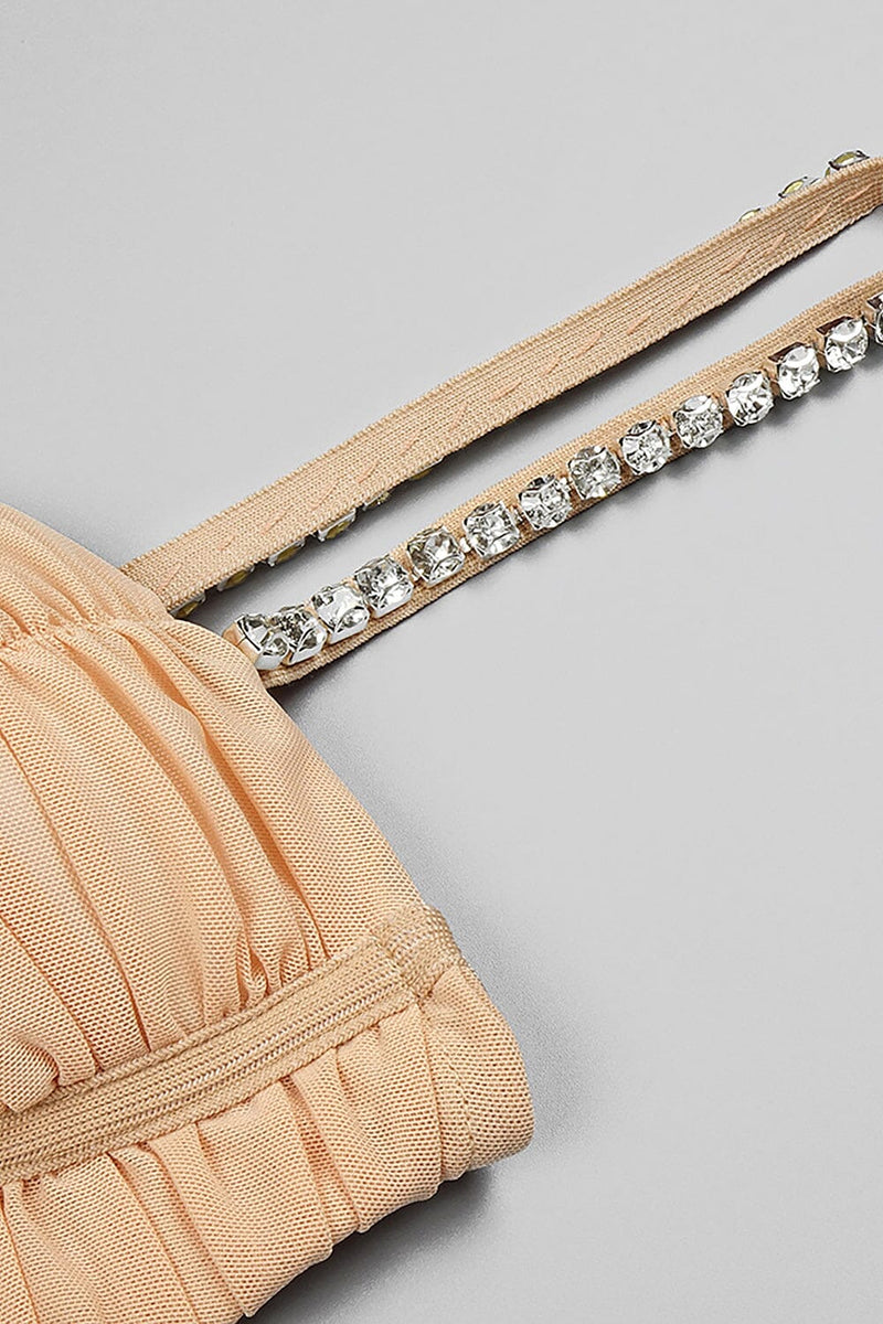 NUDE STRAPPY SEQUINS EMBELLISHED MESH MIDI DRESS Dresses Oh CICI 