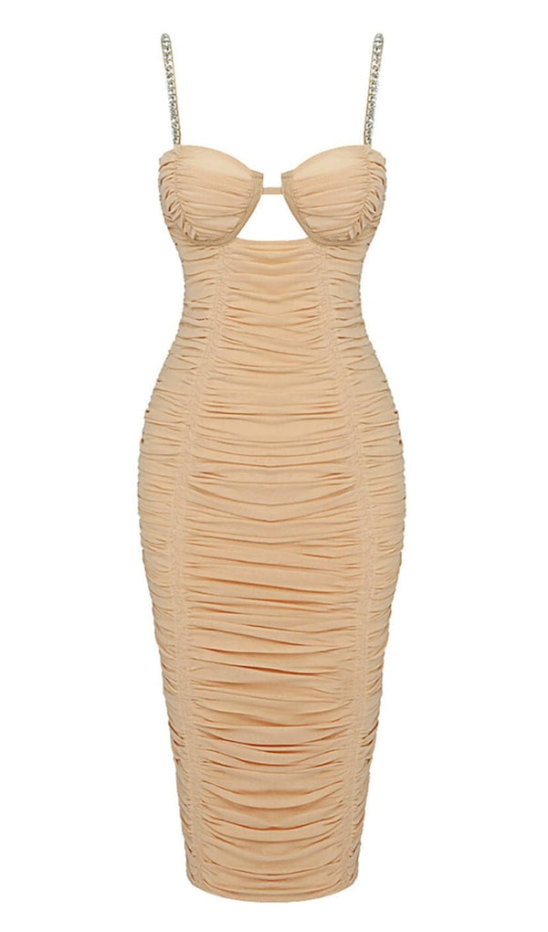 NUDE STRAPPY SEQUINS EMBELLISHED MESH MIDI DRESS Dresses Oh CICI XS Nude 