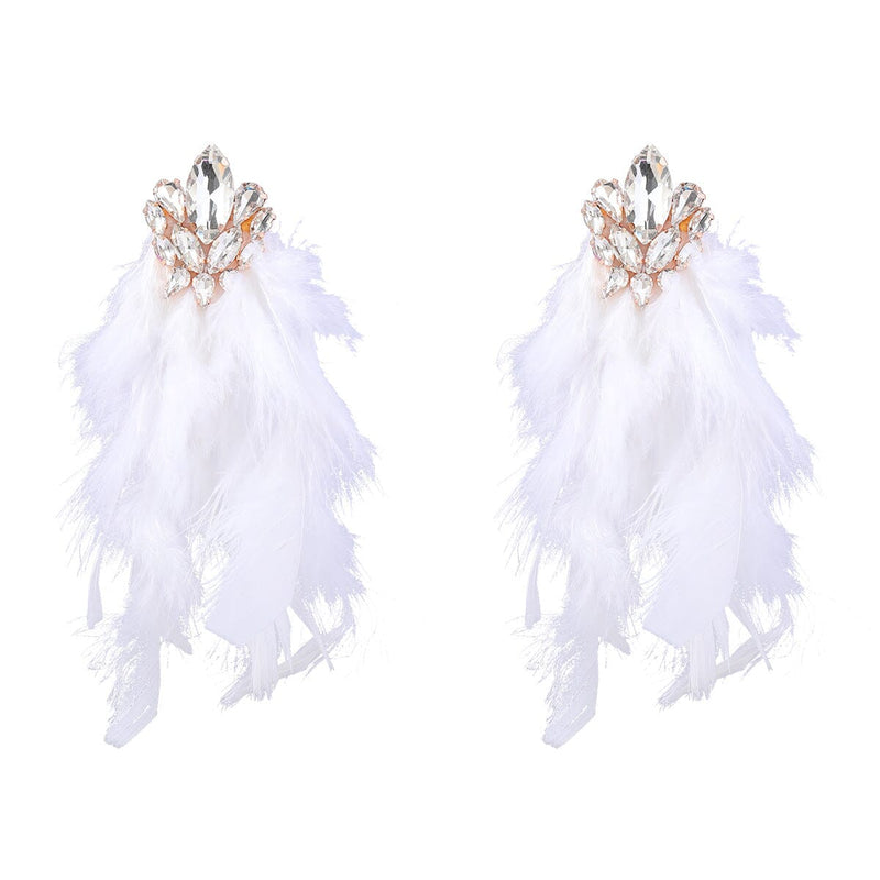 RHINESTONE FEATHER EARRINGS Earrings sis label WHITE 