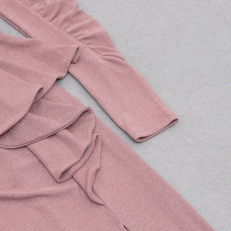 HIGH SLIT AND RUFFLES BACKLESS DRESS IN PINK styleofcb 
