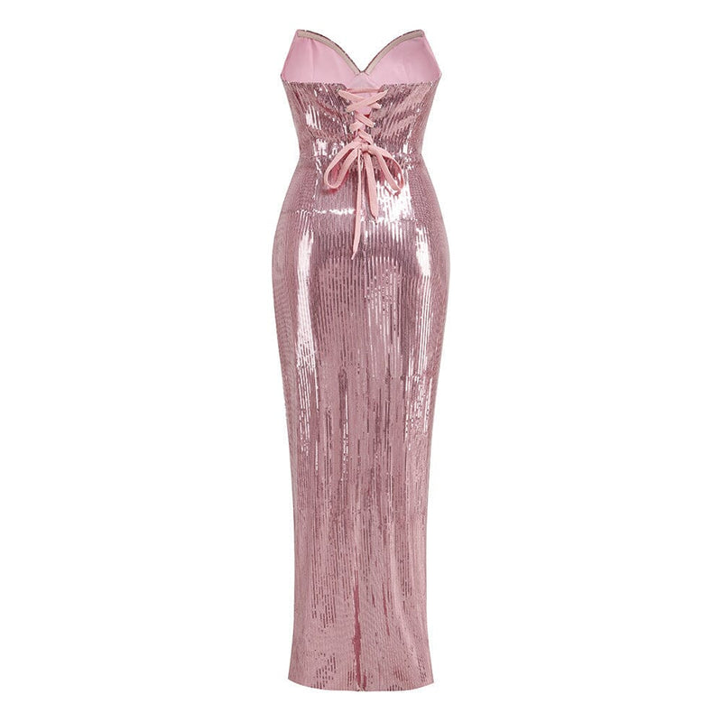 STRAPLESS SEQUIN SPLIT MAXI DRESS Dresses Oh CICI 