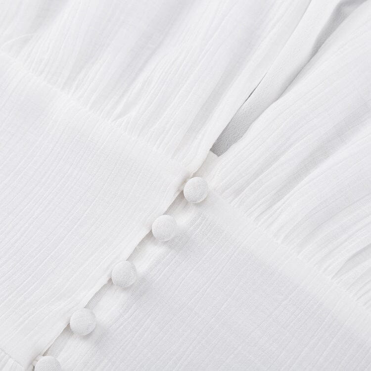 BUTTON-FRONT PUFFED SLEEVES MAXI DRESS IN WHITE DRESS STYLE OF CB 