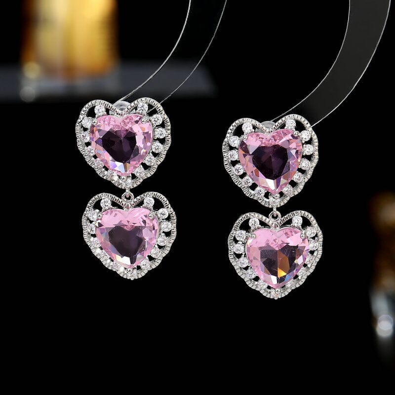 HEART-SHAPED ROMANTIC EARRINGS Earrings blingmyfriend PINK 
