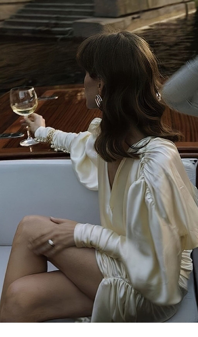 SEXY SLIM DEEP V LONG SLEEVES SILK SIMILAR MINI DRESS styleofcb 