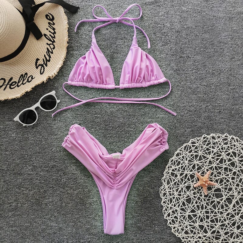 SOLID RUCHED BIKINI SUIT IN PURPLE styleofcb 