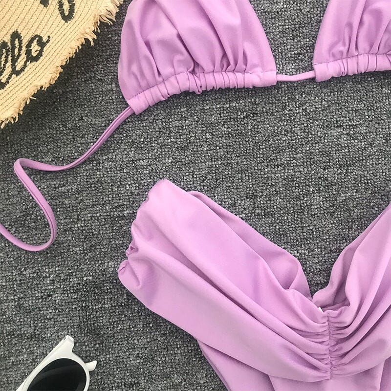 SOLID RUCHED BIKINI SUIT IN PURPLE styleofcb 