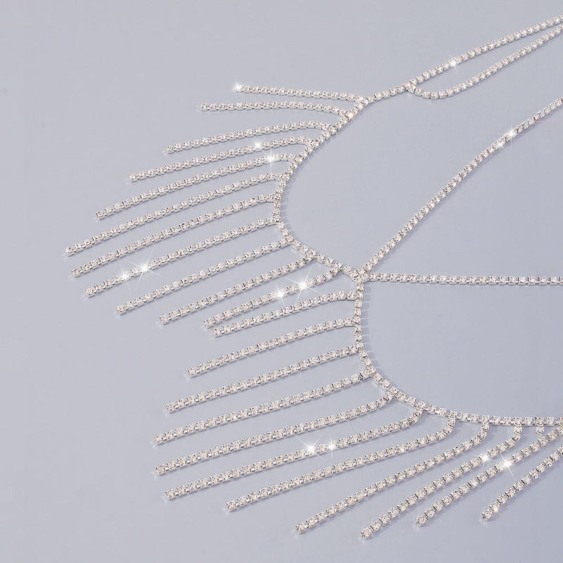 TASSEL AND DIAMOND CHEST CHAIN IN SILVER blingmyfriend 