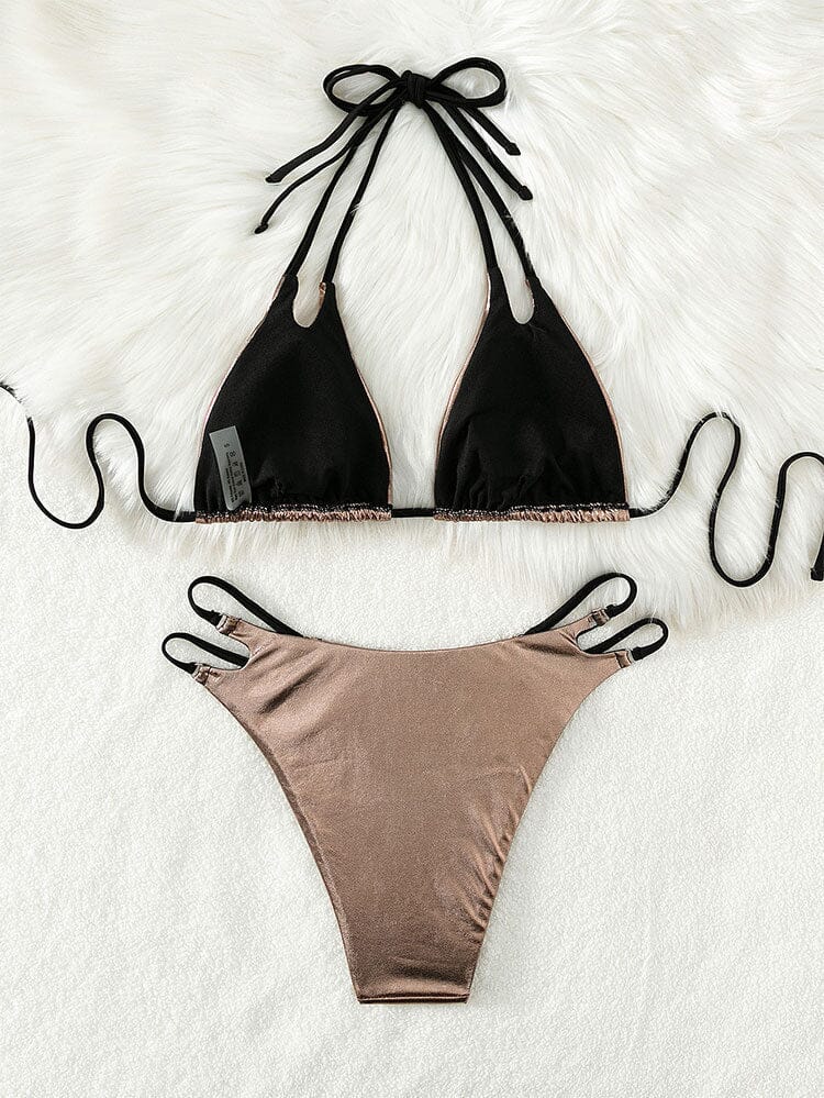 LACE UP HALTER BIKINI IN GOLD styleofcb 