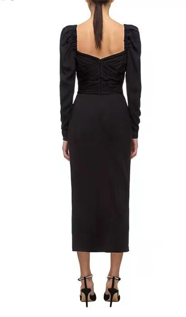 LONG SLEEVE SQUARE COLLAR MIDI DRESS styleofcb 
