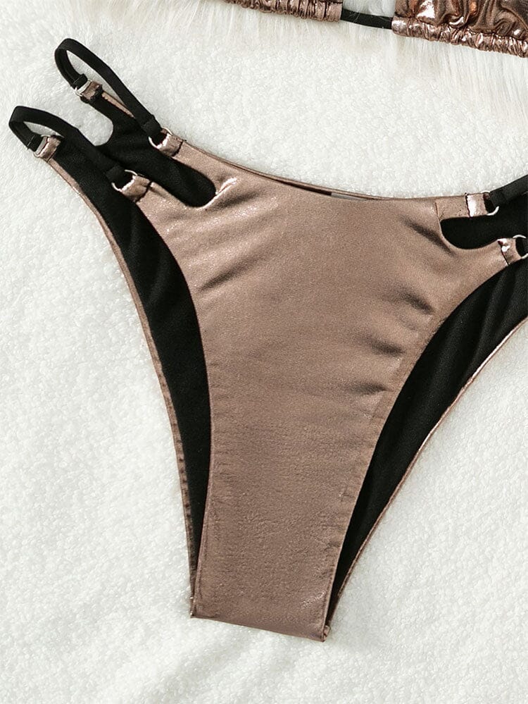 LACE UP HALTER BIKINI IN GOLD styleofcb 
