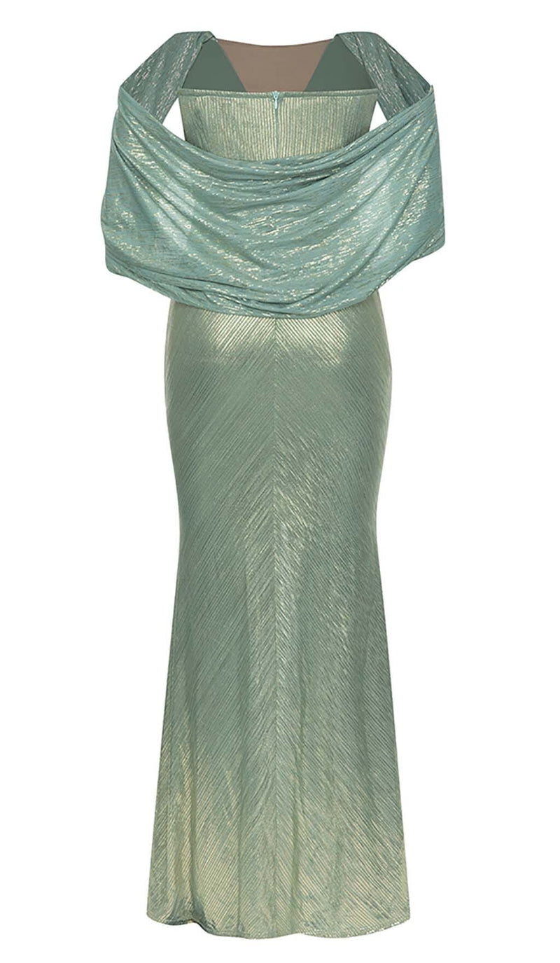 OFF-SHOULDER RIBBON MAXI DRESS IN GREEN DRESS STYLE OF CB 