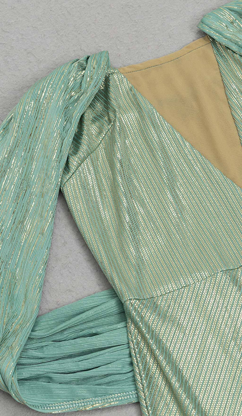 OFF-SHOULDER RIBBON MAXI DRESS IN GREEN DRESS STYLE OF CB 