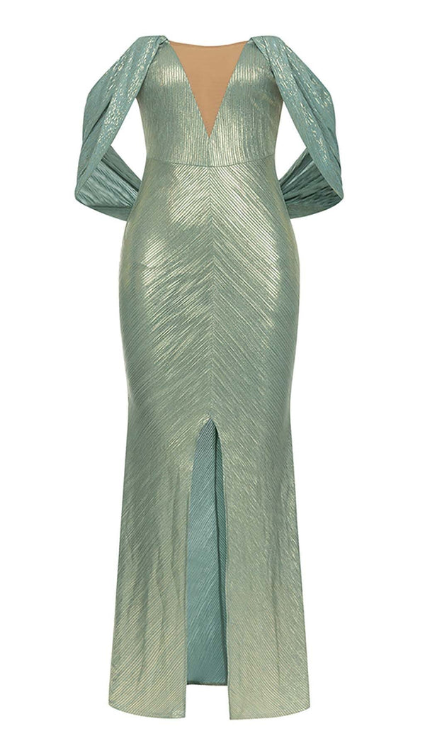 OFF-SHOULDER RIBBON MAXI DRESS IN GREEN DRESS STYLE OF CB 