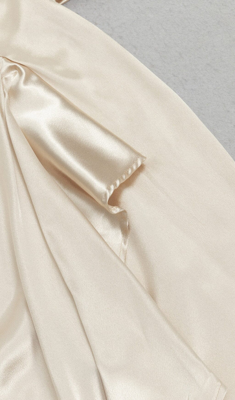 OFF SHOULDER RUCHED ASYMMETRICAL MIDI DRESS IN GRAY DRESS STYLE OF CB 