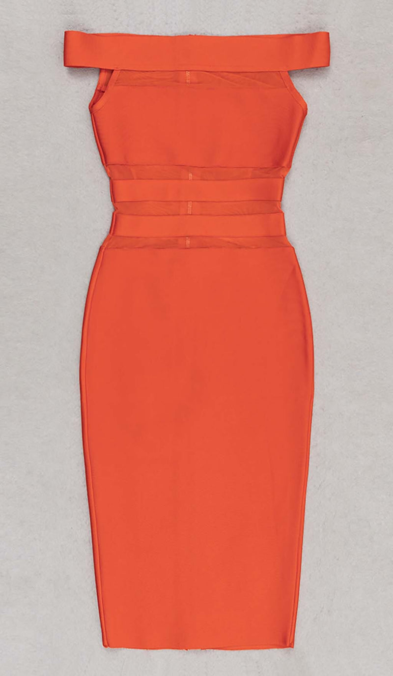 OFF-SHOULDER BANDAGE BODYCON MIDI DRESS IN RED styleofcb 