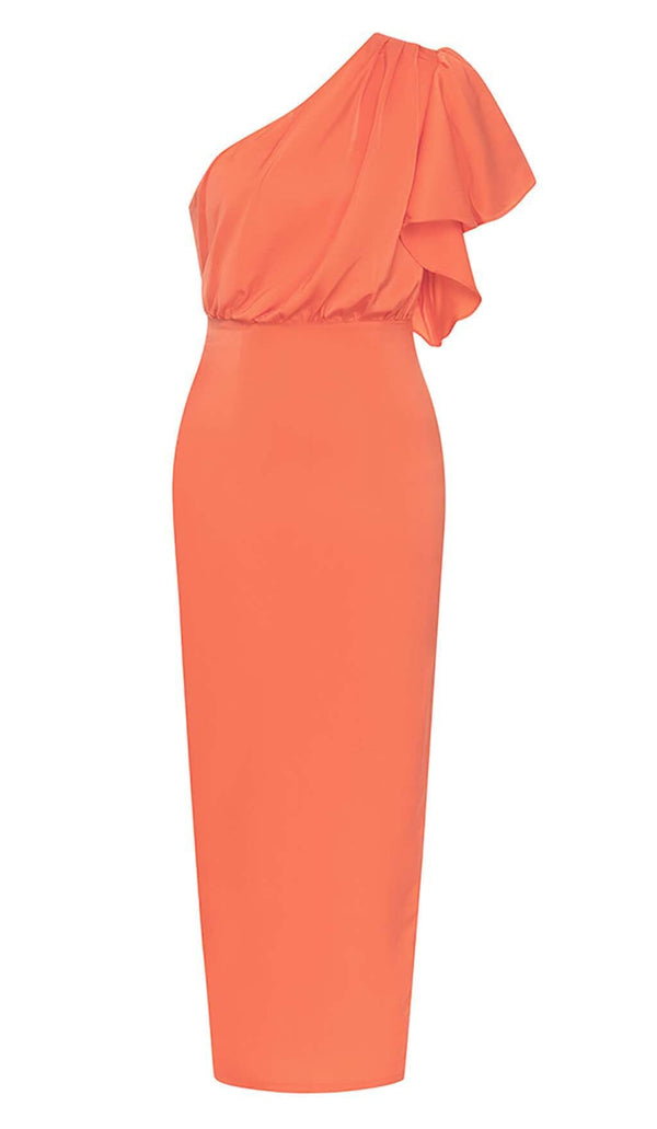 OFF THE SHOULDER SATIN MIDI DRESS IN RED DRESS STYLE OF CB 