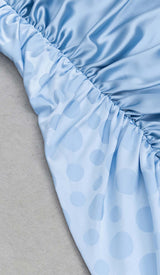 ONE SHOULDER RUCHED SLIT MAXI DRESS IN BLUE DRESS STYLE OF CB 