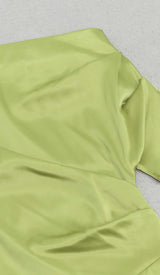 ONE SHOULDER SATIN SLIT MAXI DRESS IN GREEN DRESS STYLE OF CB 