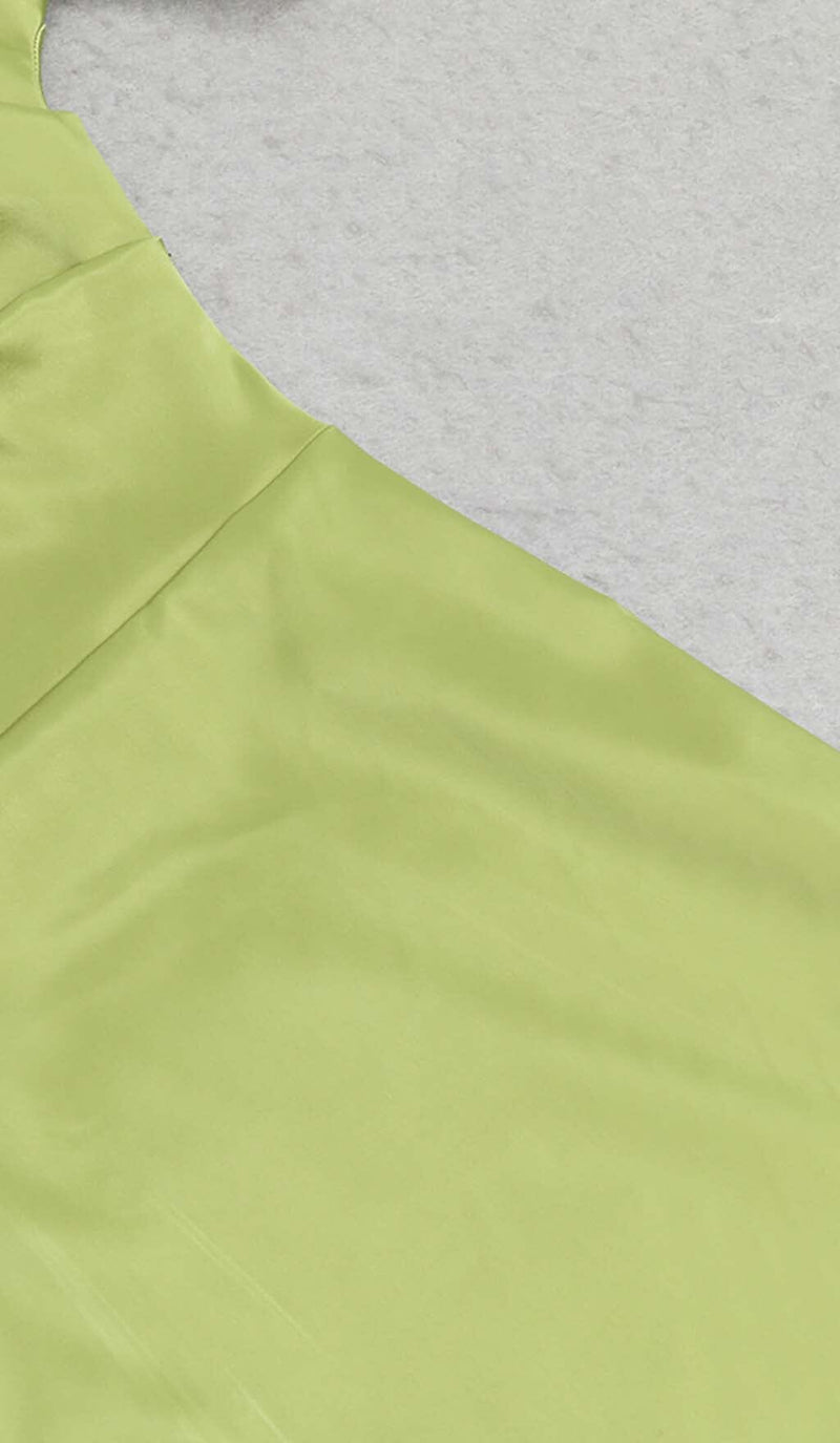 ONE SHOULDER SATIN SLIT MAXI DRESS IN GREEN DRESS STYLE OF CB 