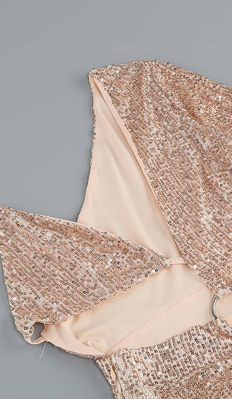 ONE SLEEVE SEQUINS MINI DRESS IN GOLD DRESS STYLE OF CB 