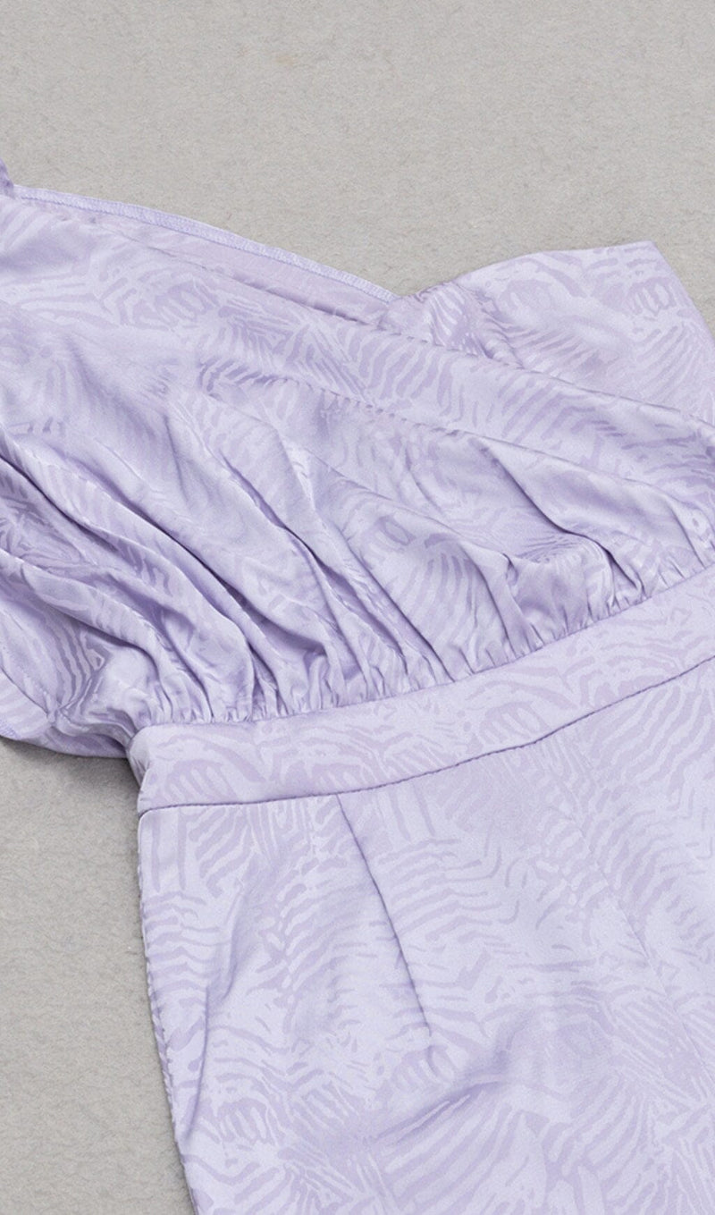 ONE SHOULDER SATIN JUMPSUIT IN LAVENDER DRESS STYLE OF CB 