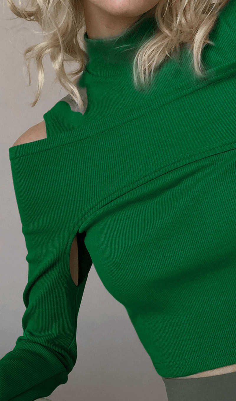 Off-the-shoulder solid color T-shirt styleofcb GREEN S 