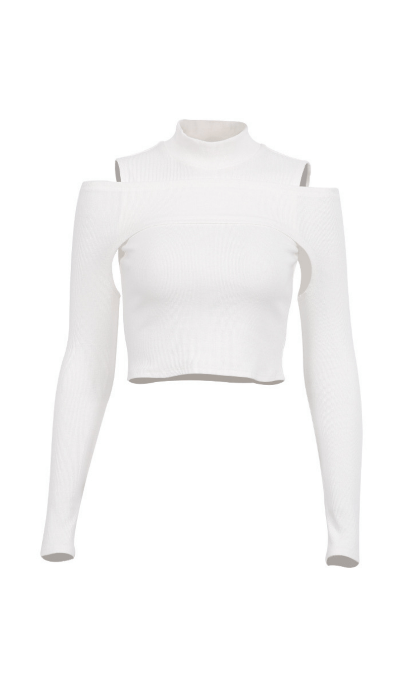Off-the-shoulder solid color T-shirt styleofcb WHITE S 