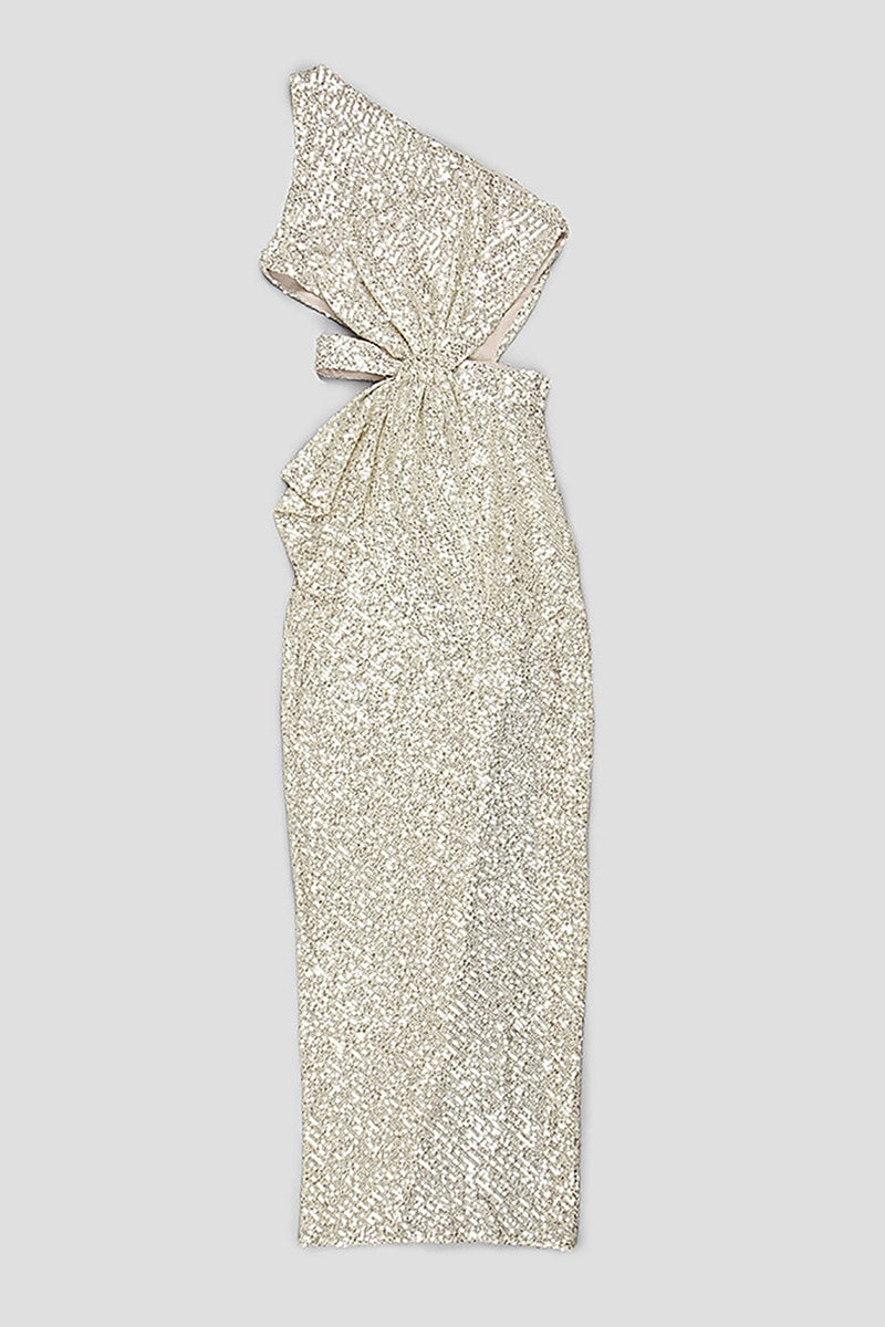 ONE-SHOULDER SEQUINS CUT OUT SPLIT MAXI DRESS Sequins Dress Oh CICI 