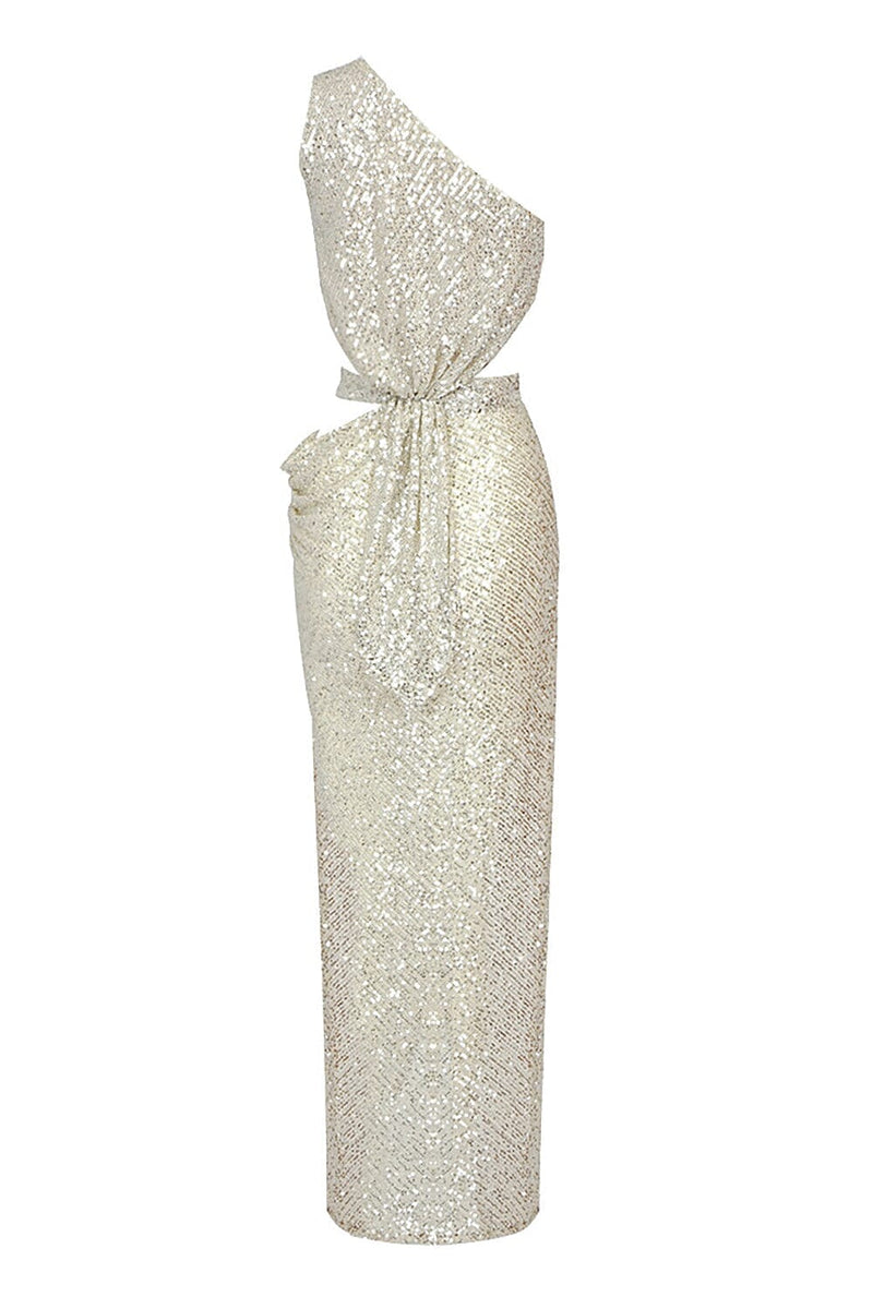 ONE-SHOULDER SEQUINS CUT OUT SPLIT MAXI DRESS Sequins Dress Oh CICI 