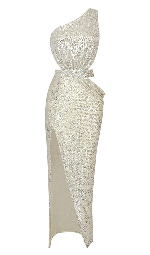ONE-SHOULDER SEQUINS CUT OUT SPLIT MAXI DRESS Sequins Dress Oh CICI 