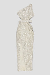 ONE-SHOULDER SEQUINS CUT OUT SPLIT MAXI DRESS Sequins Dress Oh CICI 