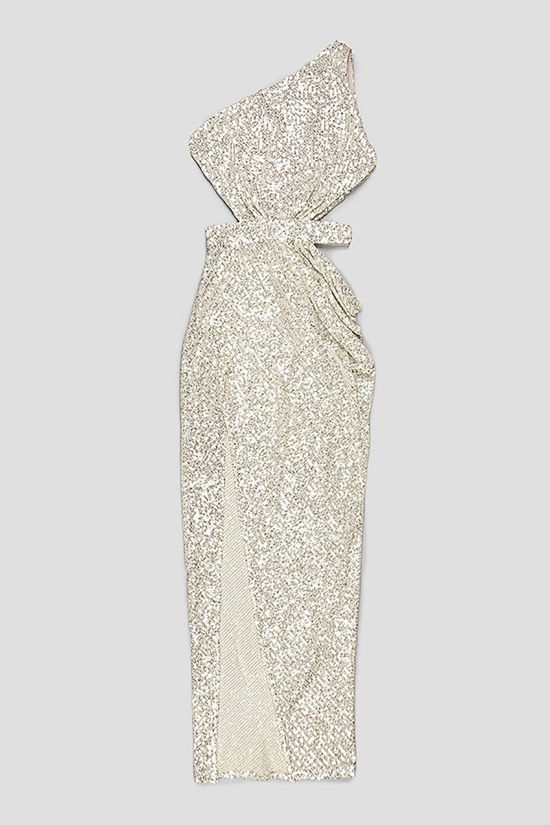 ONE-SHOULDER SEQUINS CUT OUT SPLIT MAXI DRESS Sequins Dress Oh CICI 