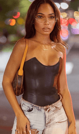 One-shoulder faux leather slim vest styleofcb 