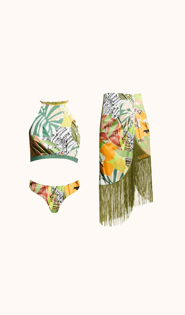Ororo Printed Bikini Three Piece Set Swimwear styleofcb 